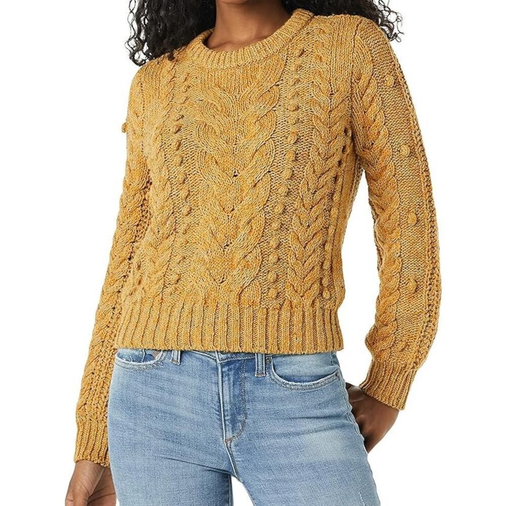 Goodthreads Sweater Womens Mustard Marled Popcorn Chunky‎ Cable Knit Crewneck L
